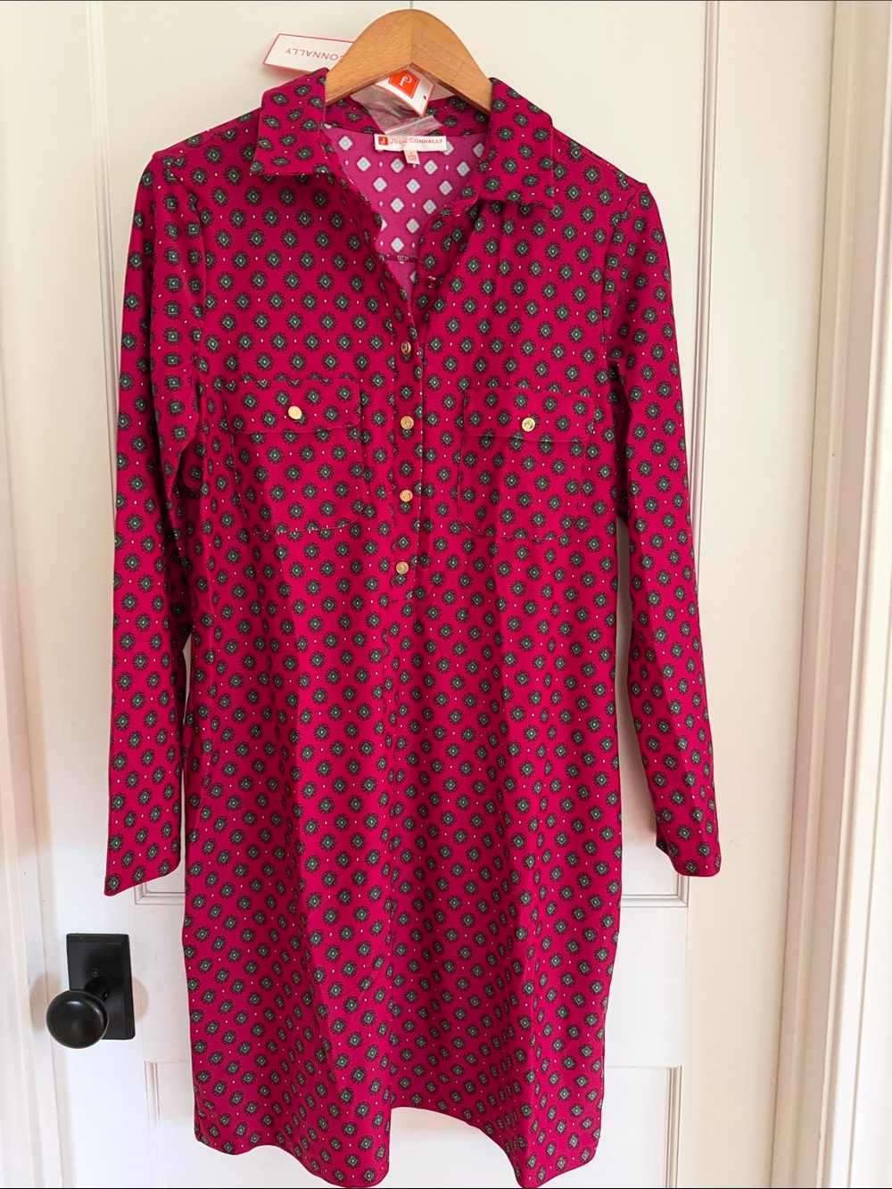 Jude Connally Gracie Magenta Geometric Print Shirt Dress